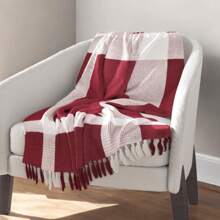 50" X 60" Red Woven Cotton Checkered Throw Blanket With Fringe