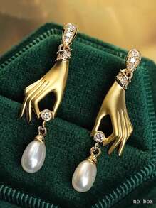 1 Pair Unique Hand With Faux Pearl Dangle Earrings For Women Female Accessory Daily Wear Statement Jewelry - Earring - View 3