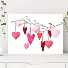 Bright Red And Pink Heart Shape Printed, Watercolor Love Theme Wall Decoration-Wooden Frame Canvas Painting 1 Picture (3) Thickness 2.25cm/0.9 Inches, Home Gift Decoration, Room Decoration Aesthetics, Wall Decoration Art, Perfect Gift, Autumn And Winter Wall Decoration, Living Room Decoration, Bedroom Decoration, Kitchen Decoration, Entrance Decoration, Bathroom Decoration, Direct Wall Painting, High Quality Wall Painting Poster