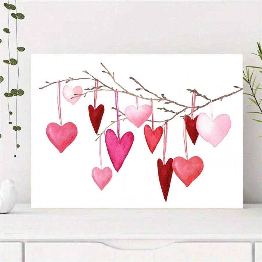 Bright Red And Pink Heart Shape Printed, Watercolor Love Theme Wall Decoration-Wooden Frame Canvas Painting 1 Picture (3) Thickness 2.25cm/0.9 Inches, Home Gift Decoration, Room Decoration Aesthetics, Wall Decoration Art, Perfect Gift, Autumn And Winter Wall Decoration, Living Room Decoration, Bedroom Decoration, Kitchen Decoration, Entrance Decoration, Bathroom Decoration, Direct Wall Painting, High Quality Wall Painting Poster