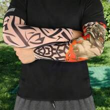 1 件户外骑行防晒纹身臂套，男女通用，无缝花臂套，防止纹身，送给朋友或自用的礼物 - 彩色 - 查看 7