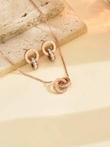 Set de 3 piezas Collar y aretes de girasol, Set de 2 piezas Collar y aretes únicos con forma de semicírculo de acero titanio estilo hip hop, Conjunto de joyas personalizadas de moda, regalo ideal para mejores amigas