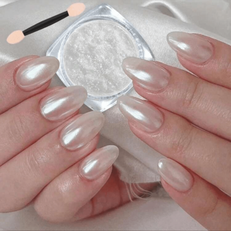 White Pearl Nail Powder & Double-Sided Nail Brush DIY Decor Shiny Nail Art Supplies Kit For Women, Home Manicure