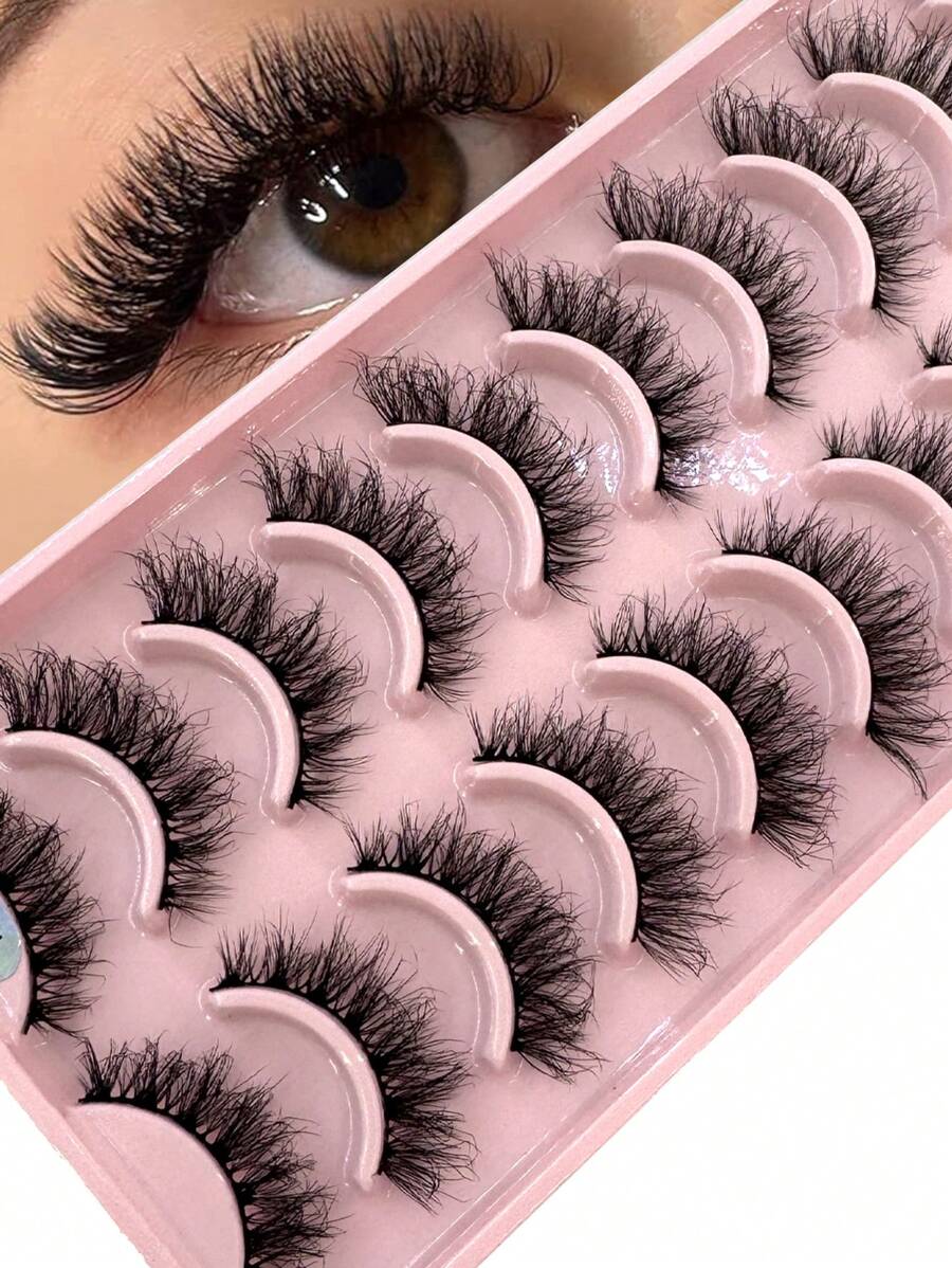 HBZGTLAD 10 Paar natürlich aussehende 5D Flauschige Katzenauge Künstliche Wimpern, Weiche Nerz-Stil Kreuz-Wimpern, Dicke & Dichte Wimpern Verlängerung für Make-up - Schwarz - Übersicht 1