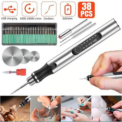 USB Rechargable Engraving Pen With 35bits,Mini Electric Engraver Etching Machines Cordless Rotary Tools Engraved Jewelry Stone Metal Plastic Wood Resin Model