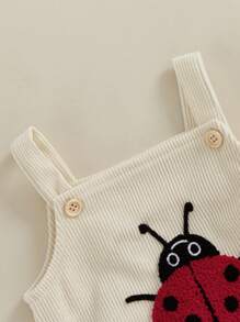 Baby Romper, Sleeveless Embroidery Ladybug Bee Fruit Mushroom Bodysuit Overalls For Girls Boys - Màu be - Xem 5