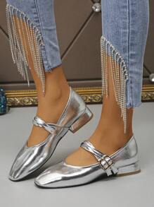 Women's Square Toe Flat Ballet Shoes, Minimalist Vintage Mary Jane Flats