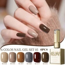 XEIJAYI XEIJAYI 6Pcs 15ML Jelly Ice Transparent Nude Green Blue Green And Colorful And Pure Gel Nail Polish Set Peelable UV LED Gel Polish, Glossy Finish, For Nail Salon And DIY For Beginners