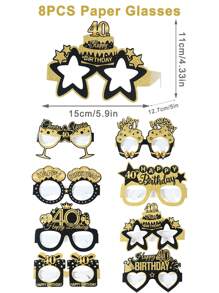 8 piezas Gafas de papel negras y doradas para fiesta de cumpleaños 40, accesorios de foto de fiesta de cumpleaños, decoración y suministros para fiesta de 40 cumpleaños, artículos de fiesta feliz cumpleaños, decoración del hogar y de la habitación