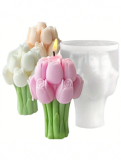 1 pieza Molde de silicona con forma de flor de tulipán para hacer velas de cera - Molde para esculpir cera con fragancia - Molde de silicona 3D en forma de flor para manualidades DIY y decoración del hogar