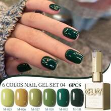 XEIJAYI XEIJAYI 6Pcs 15ML Jelly Ice Transparent Nude Green Blue Green And Colorful And Pure Gel Nail Polish Set Peelable UV LED Gel Polish, Glossy Finish, For Nail Salon And DIY For Beginners