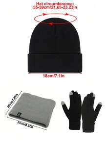 1 Set Winter Knit Hat, Neck Warmer Scarf And Touch Screen Gloves, Solid Color Unisex Outdoor - Warm Touch Screen Gloves, Thick Cycling, Outdoor Essential Set