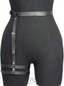 Cinturón de arnés de piel sintética negra para mujeres - Arnés corporal ajustable con correas para las piernas - Accesorio de moda gótica, festivales y raves
