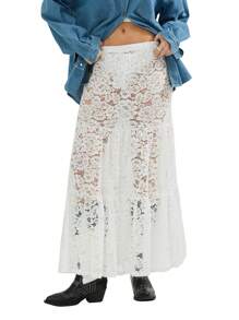 Women's Summer Casual Transparent Lace Skirt Elastic A-Line Skirt Suitable For Beach Vacation Street Wea
