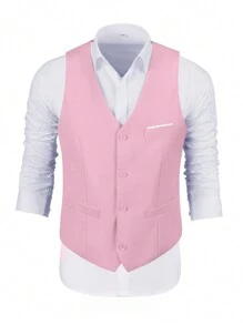 Furuyal Men's Suits Vest Formal Dress Waistcoat Gentleman Solid Slim Fit Casual Dress Vest Party Prom Business Wedding Pink Size XS-3XL