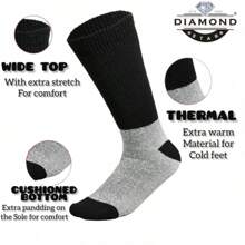 3-12 pares calcetines térmicos gruesos y cálidos para hombres con diabetes, de ajuste holgado hasta el tobillo, para el invierno - Negro - Ver 3