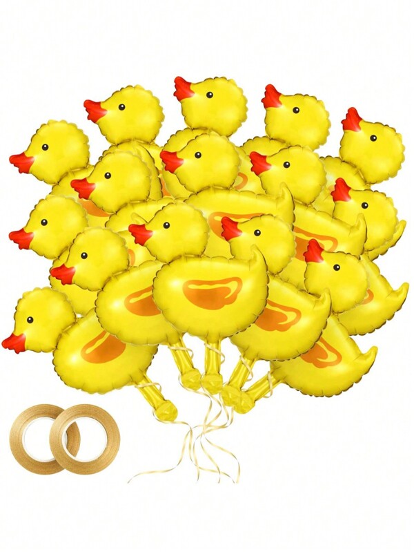 15 mini balões de pato, balões metalizados de animais de fazenda com 2 rolos de fita dourada para decoração de chá de aniversário