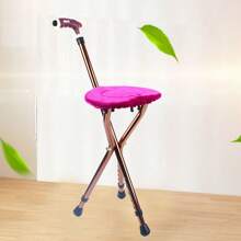 Free Standing Folding Massage Cane Seat Crutch Chair Walking Stick Disabled Height Adjustable Walking Cane Chair - Bronze Color and Pink - View 1