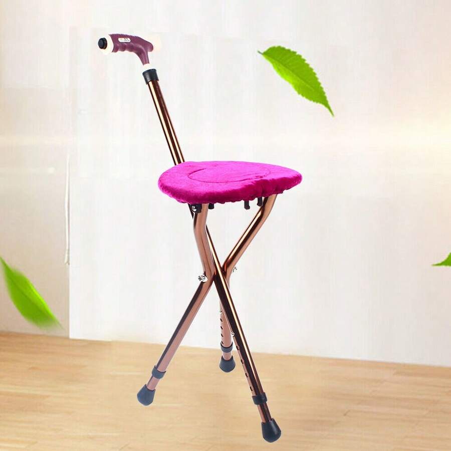 Free Standing Folding Massage Cane Seat Crutch Chair Walking Stick Disabled Height Adjustable Walking Cane Chair - Bronze Color and Pink - View 1