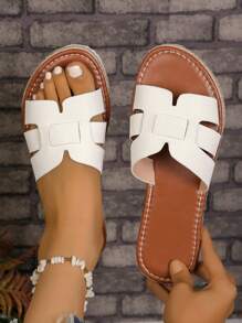 女士厚底一脚蹬凉鞋，轻质编织草编沙滩拖鞋 - 棕色 - 查看 7