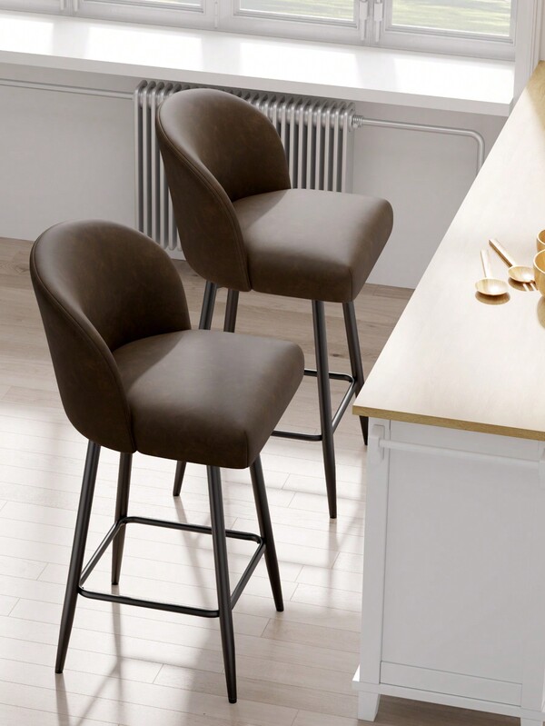 Nalupatio 2-Piece Bar Chair Set, Counter Height Bar, 27 Inch Seat Height, Cushioned PU Leather Bar Chair, High Backrest And Metal Legs, Suitable For Kitchen Island, Restaurant, Coffee Shop