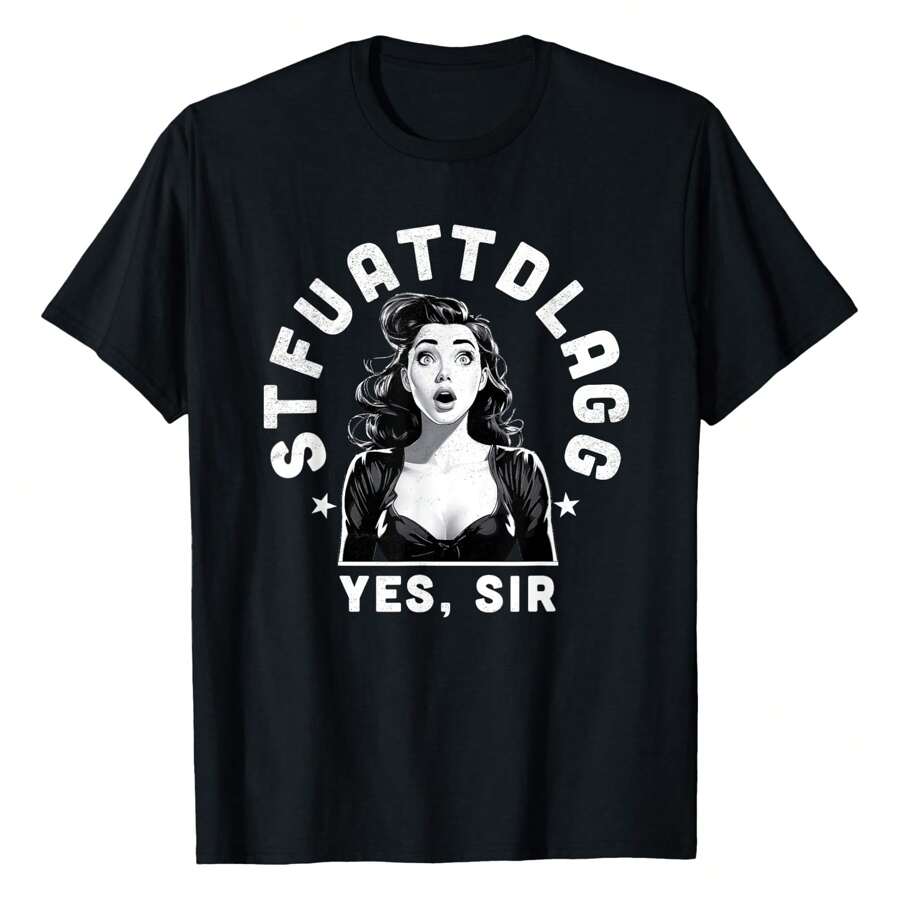 Sexy STFUATTDLAGG Yes Sir Woman Reading Spicy Good Book Love T-Shirt Versatile Women's T-Shirts - 黑色 - 查看 1