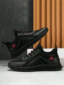 Zapatos Deportivos Impermeables Antideslizantes Para Hombre,Hombres Zapatos de atletismo transpirable con estampado de letra con cordón delantero deportivo exterior de tela, Ropa Informal De Otoño/invierno, Zapatos Para Correr, Negro, Cuatro Estaciones,otoño,para caminar y correr al aire libre, - Rojo - Ver 12