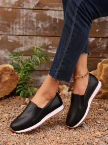 Zapatos planos informales para mujer con banda elástica y detalles dorados