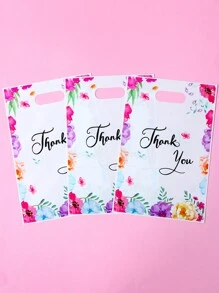 10/25/50pcs Flower Thank You Pattern Gift Bags, Flower Theme Birthday Babe Shower Party Family Friend Holiday Party Decoration Supplies, Wedding Bridal Shower Ladies' Birthday Party Thank You Gift Bags, Multi-Purpose Gift Wrapping Supplies