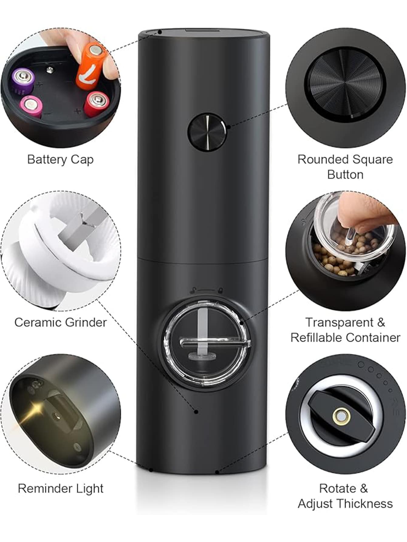 1 قطعة/2 قطعة طاحونة ملح وفلفل كهربائية، طاحونة فل...