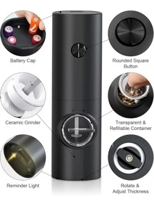 1pc/2pcs Electric Pepper And Salt Grinder , Battery Powered Adjustable Of Coarseness Black Pepper Grinder Mill , Automatic Grinding For BBQ Restaurant Kitchen For White Pepper, Black Pepper, Sea Salt, Cumin.