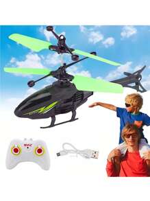 Helicoptero Radio Control Mini,Juguetes para Ninos 4 5 6 7 8 Años, Avión de Control Remoto Anti-caída, Helicoptero RC USB Recargable con Luz, Regalo Infantitiles para Navidad, Cumpleaños - Verde - Ver 2