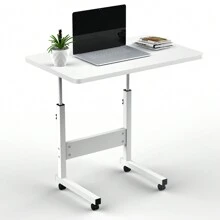 Table Roulant de Lit Canapé pour Ordinateur Portable Hauteur Réglable Table d'appoint Support d'ordinateur Table avec 4 Roulettes Verrouillables, Érable Blanc/Noir