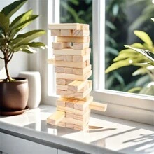 Wooden Blocks Stacking Tumbling Tower Game For Family 54 Pcs Classic Block Stacking Board Games For Indoor Outdoor Night Decorations Games Birthday - Beige - View 3