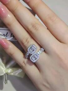 1 件经典方晶锆石戒指，适合女士婚礼订婚派对珠宝情人节礼物、妈妈、母亲、母亲节、礼物 - 1# - 查看 3