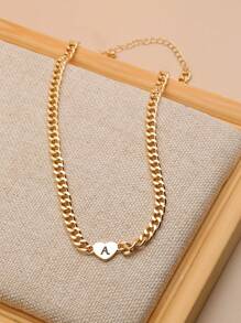 1 件金属简约心形和字母吊坠项链情人节、妈妈、母亲、母亲节、礼物 - 金黃色 - 查看 2