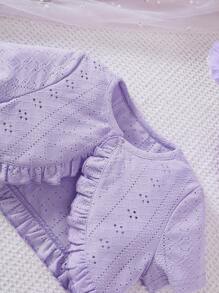 Young Girls Knitted Hollow Short Crop Top With Floral Print Dress 2 Pieces Set, Casual, Spring/Summer