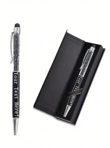 1 Set Custom Metal Ballpoint Pen Gift Box, Personalized Engraved Crystal Rhinestone Style Couple Ballpoint Pen, Telescopic Stylus Pen, Suitable For Anniversary, Birthday, Personalized Gift Back To School - Multicolor - View 5