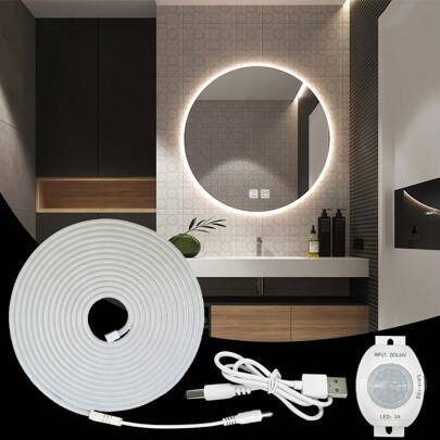 1 件人体感应开关霓虹灯，单色暖色/白色可选，USB 接口适用于梳妆镜、客厅柜等。