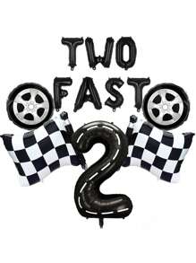 2pcs/Set "TWO FAST" Aluminum Foil Number Balloons 1-9,Racing Theme Birthday Party Decorations,Lighting Mcqueen Party,Racing Party Decor,Race Car Party Favors