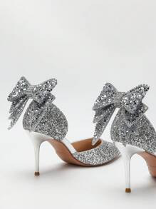 Rhinestone Butterfly 9cm High Heel Shoes, Detachable Silver Chain Decorations, Premium Party Heels