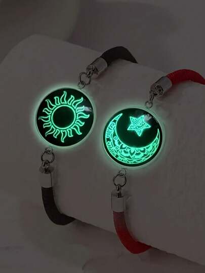 2 piezas Pulseras entrelazadas con gemas de sol y luna, amantes del tiempo, decoración de luna para pareja, día de San Valentín