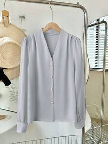 Áo khoác dáng rộng mùa xuân, áo kiểu cổ chữ V, áo cardigan thanh lịch dành cho nữ, trang phục thường ngày đa năng, công sở, màu vàng nhạt, phong cách nghỉ dưỡng sang trọng, size hơi rộng, nên chọn size nhỏ hơn. - Xám - Xem 2