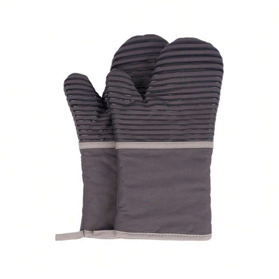 Long Heat Proof Oven Mitt, Thicken Silicone Oven Mitts With Non-Slip Design And Soft Cotton Lining, Durable Kitchen Oven Mitt For Cooking, Baking, Gri - Grey - View 1