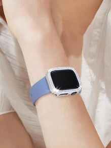 Compatible With Apple Watch Band And Case Combination Set Women's Fashion Sports Soft And Comfortable Metal Buckle Silicone Band + Anti-Drop, Anti-Scratch Shiny Double Row Diamond Hard PC Case Compatible With Apple Watch 38/40/41/42/44/45/46/49MM Band And Cases Compatible With Apple Watch Series Ultra/10/9/8/7/6/5/4//3/SE Replacement Band Case Set