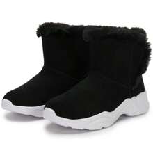 Skechers 女童保暖内衬雪地靴，休闲轻便仿保暖内衬青少年靴，户外运动 - 黑色 - 查看 3