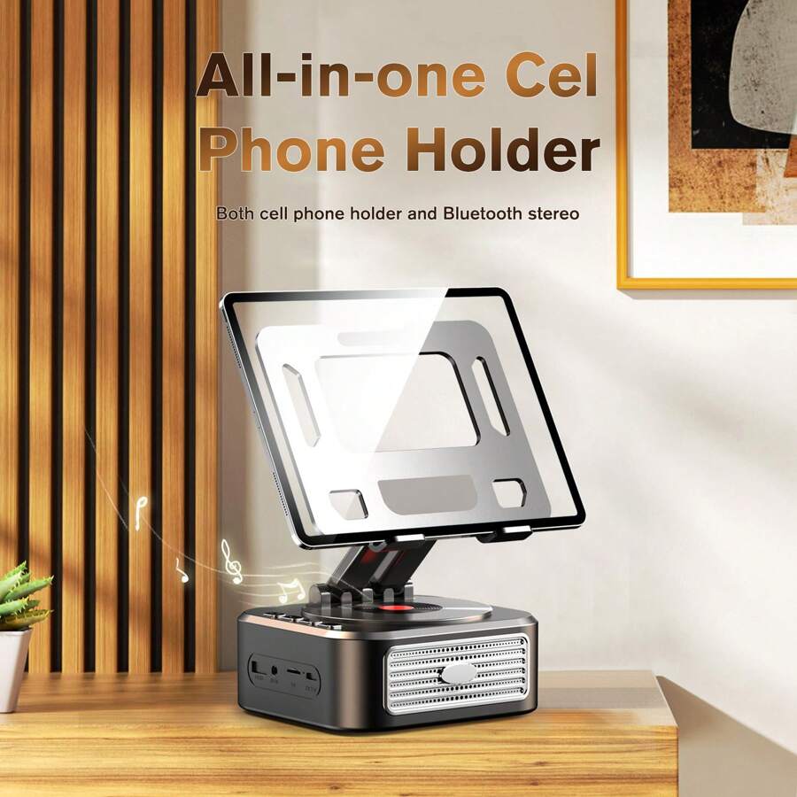 Soporte de altavoz Bluetooth, dispositivo de calidad de sonido estéreo con función de memoria, batería de larga duración, compatible con tabletas/teléfonos inteligentes y otros dispositivos móviles - Negro - Ver 1