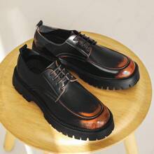 Men's Retro Black Glossy Leather Shoes, Orange Gradient Design, Thick Sole Non-Slip Wear-Resistant Business Casual Shoes, British Style Derby Shoes, Fashion Versatile Elevator Shoes, Personalized High-Gloss Patent Leather Shoes, Autumn/Winter New Stylish Sneakers