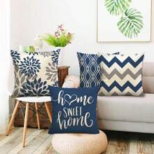 4 件装蓝色几何图案抱枕套 - 沙发装饰靠垫套，户外家居装饰枕套，单面无芯，花卉节日装饰枕套（16 英寸 x 16 英寸、18 英寸 x 18 英寸、20 英寸 x 20 英寸）（12 英寸 x 20 英寸） - 藍色 - 查看 8