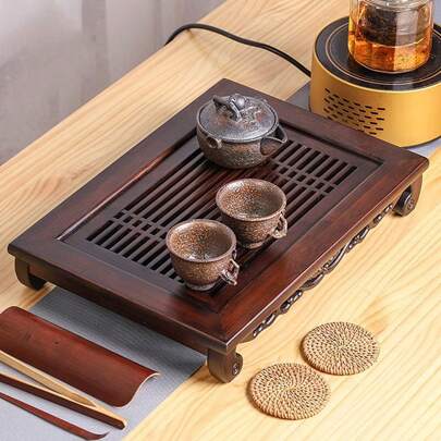 SHZICMY Gongfu Tea Set Tea Tray Natural Bamboo Rectangle Chinese Tasteful Tea Table Tray Wood Water Storage Saucer Plate